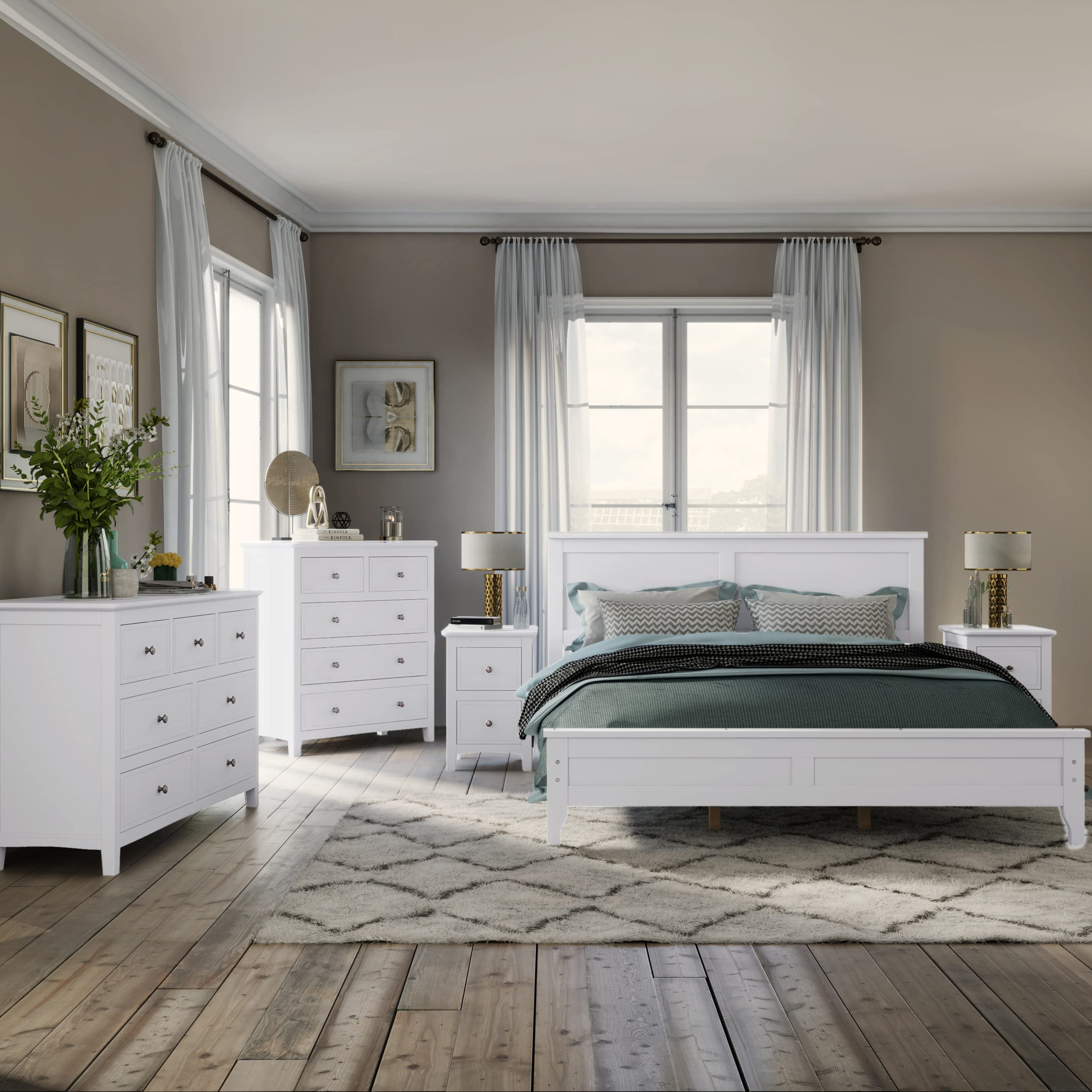 Buy Merax 5-Piece Bedroom Furniture Set, White Solid Wood Bedroom Set ... intended for Design trends shaping the future of solid wood white bedroom furniture