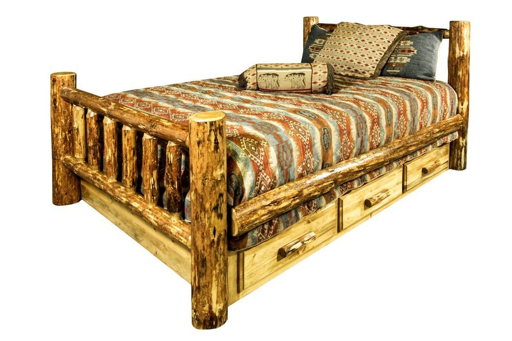 Ca King Log Bed Frame With Drawers Rustic Lodge Cabin Furniture Amish ... in Understanding the timeless appeal of rustic cal king bed frames