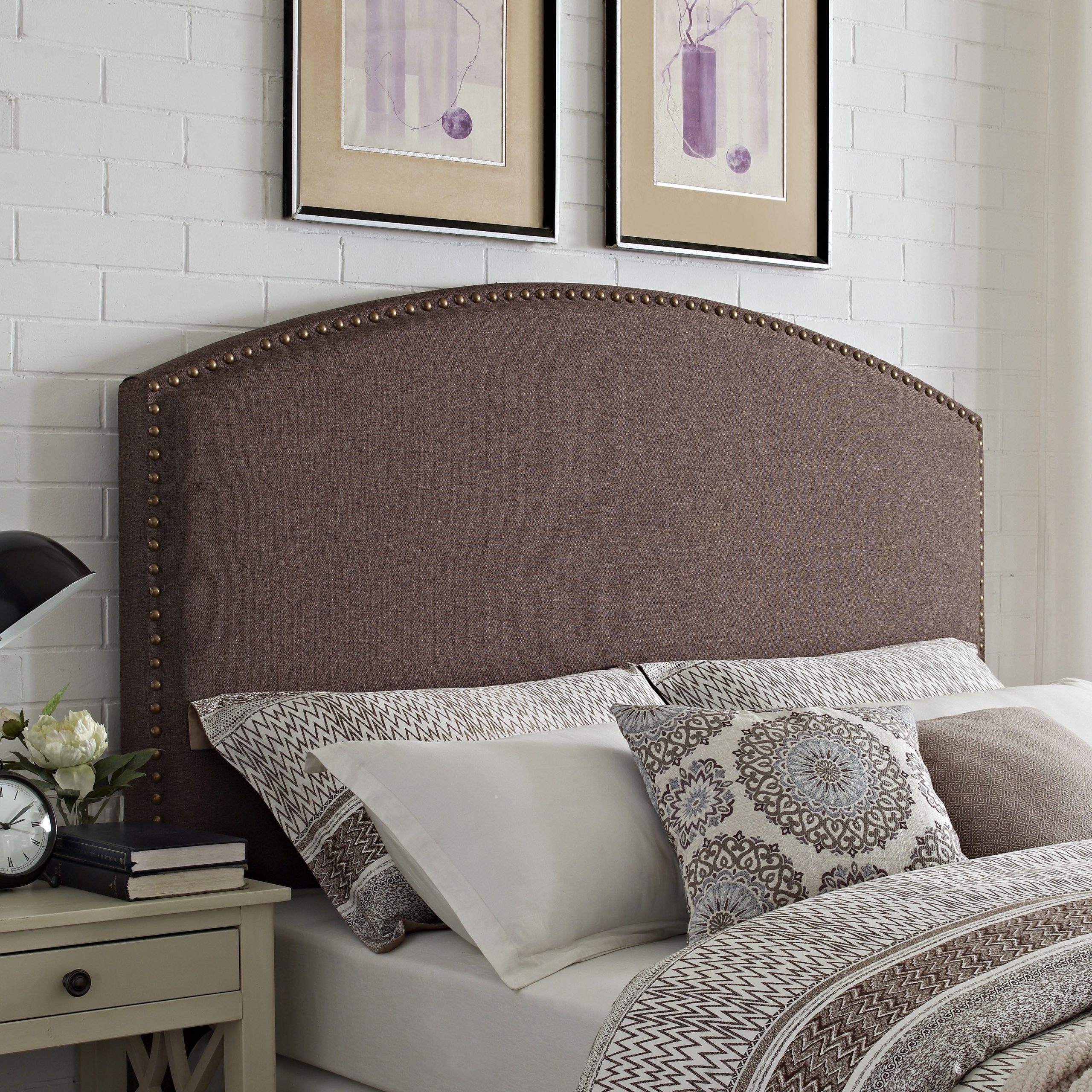 Cassie Curved Upholstered Full/Queen Headboard In Bourbon Linen ... in Queen Size Bed Upholstered Headboard