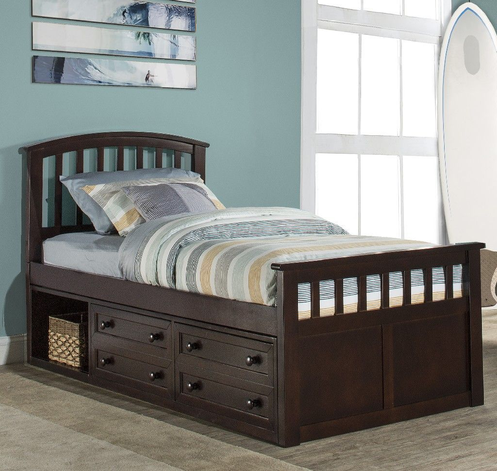 Charlie Twin Captain's Bed W/ Storage Unit In Chocolate Wood ... regarding Captain bed twin with storage vs traditional bunk beds