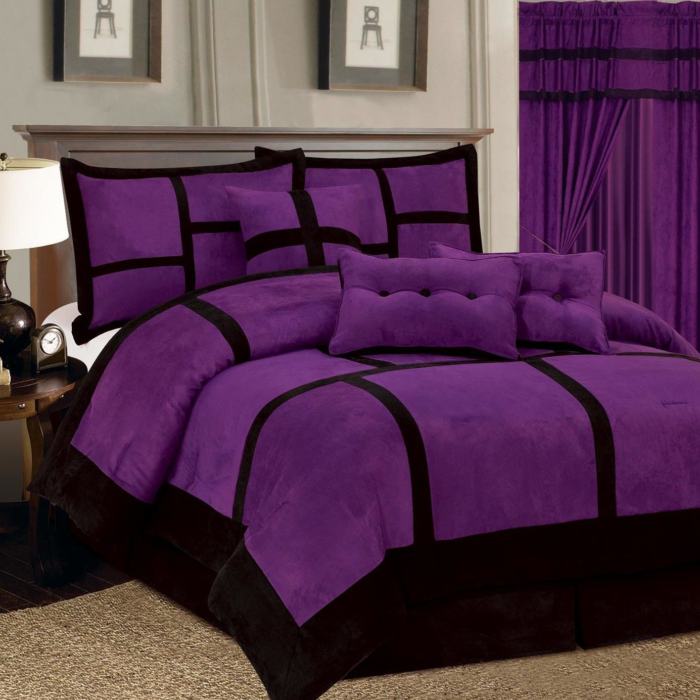 Chic Home Anna 8 Piece Comforter Set In Purple And Black - Bedroom Style pertaining to Black And Purple Bed Set