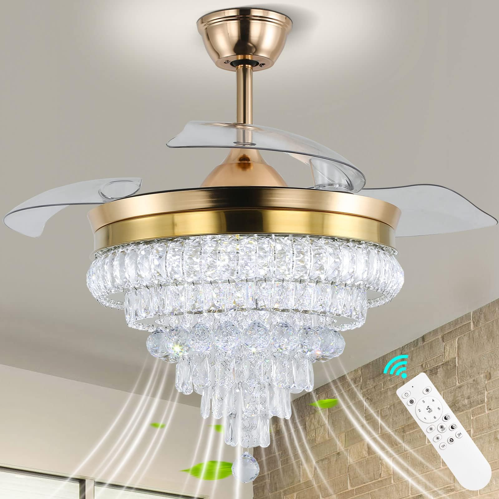 Clairdai Modern Crystal Chandelier Ceiling Fan With Lights Dimmable ... in Maximizing airflow and ambiance with bedroom chandelier ceiling fans