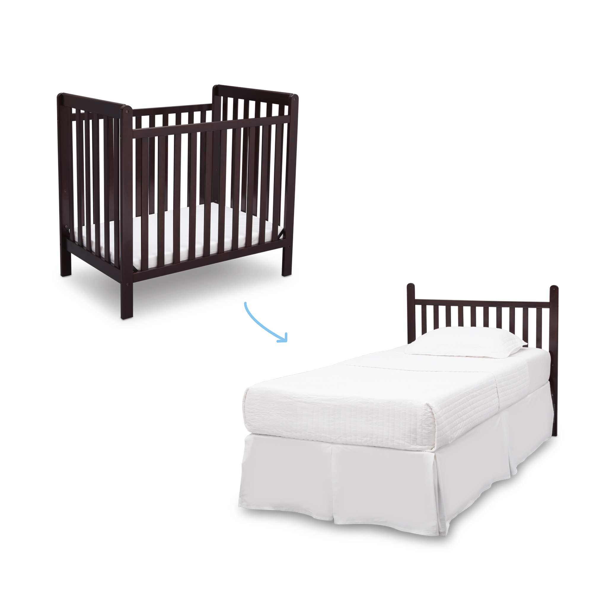 Classic Mini Crib With Mattress - Convertible To Twin Bed | Delta Children intended for Convertible Crib To Twin Bed