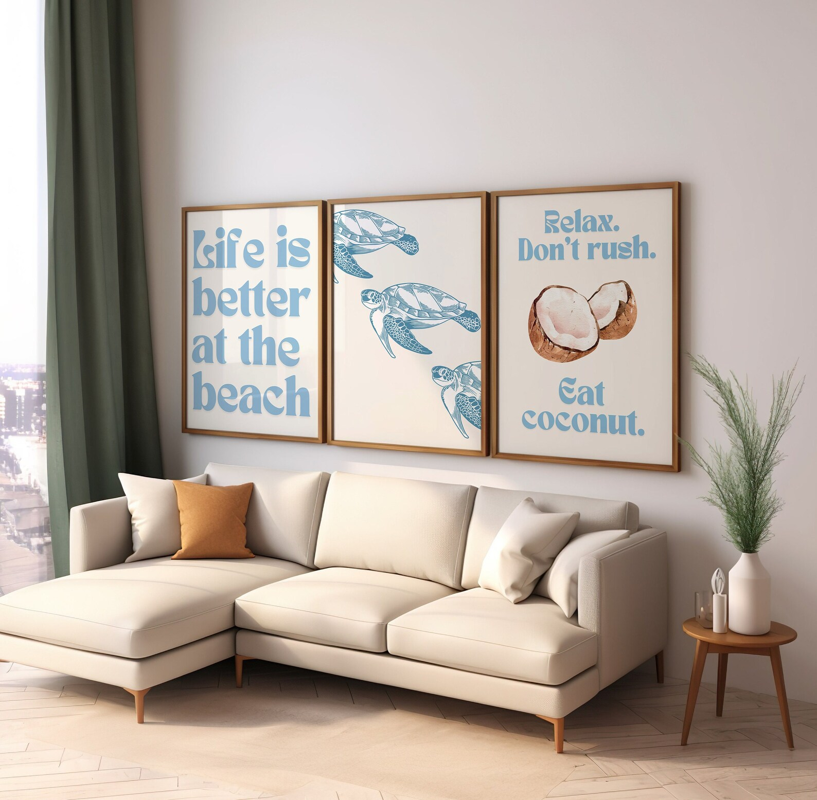 Coastal Wall Art Set Of 3 Nautical Prints Light Blue Wall Art Calming ... within Simple wall decor ideas that support better sleep quality