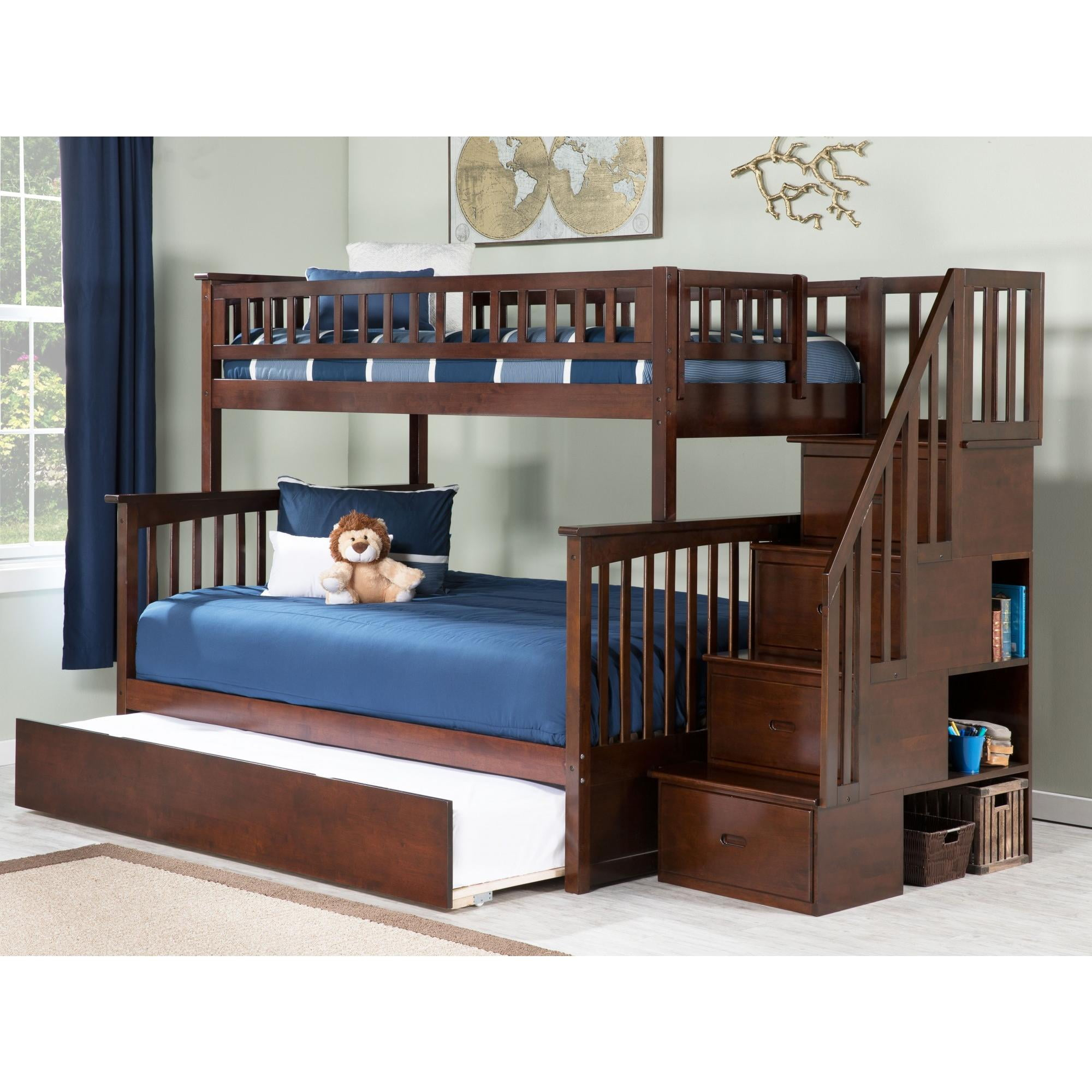 Columbia Staircase Bunk Bed Twin Over Full With Twin Size Urban Trundle ... throughout Bunk Bed With Full Trundle