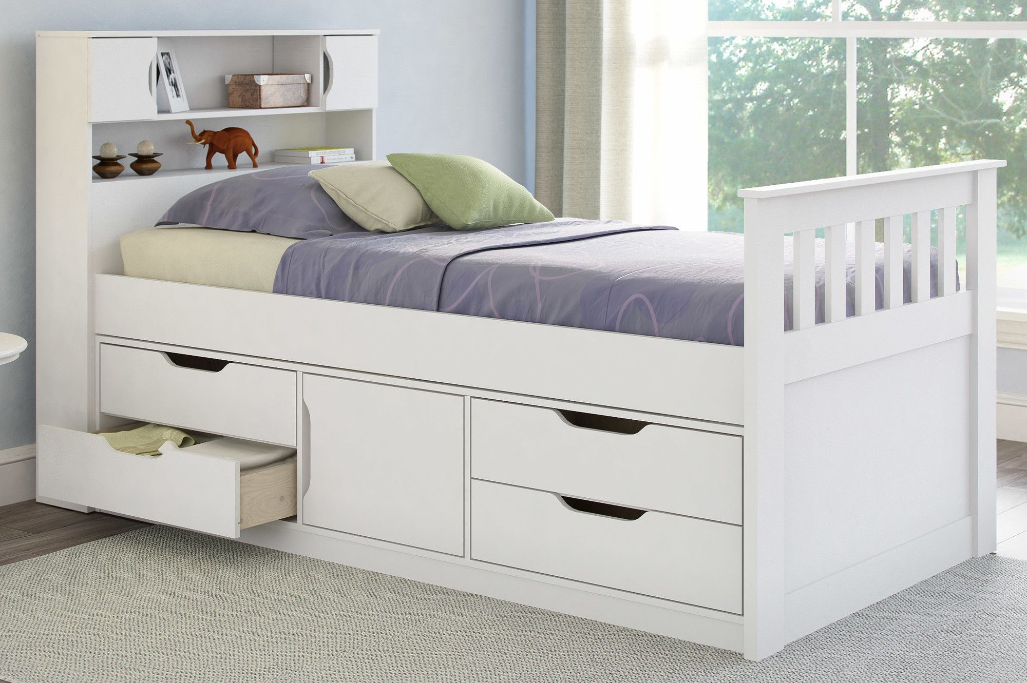 Corliving Madison Twin Captain Bed With Storage | Kids Beds With ... in Captain bed twin with storage vs traditional bunk beds