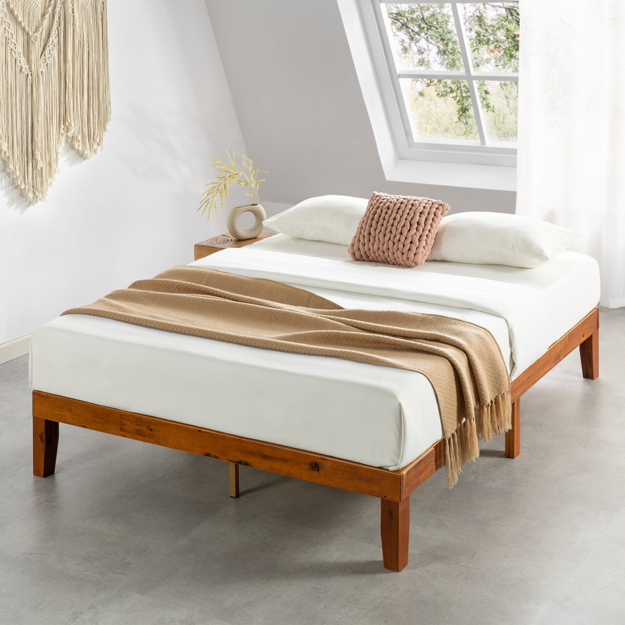 Crown Comfort 12" Classic Solid Wood Platform Bed Frame Cherry ... intended for Maximizing comfort and support with a cal king wood bed frame