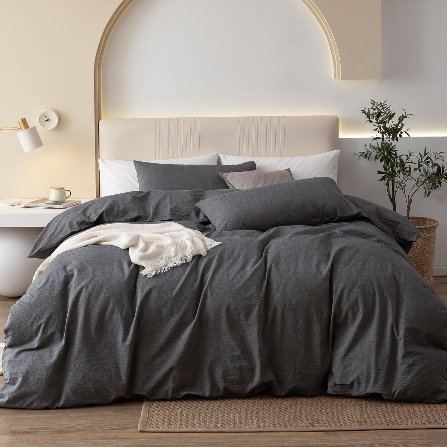 Dark Grey Duvet Cover Queen Size Bedding Set - Washed Microfiber ... within Making Your Bedroom More Relaxing with Thoughtful Gray Bedding