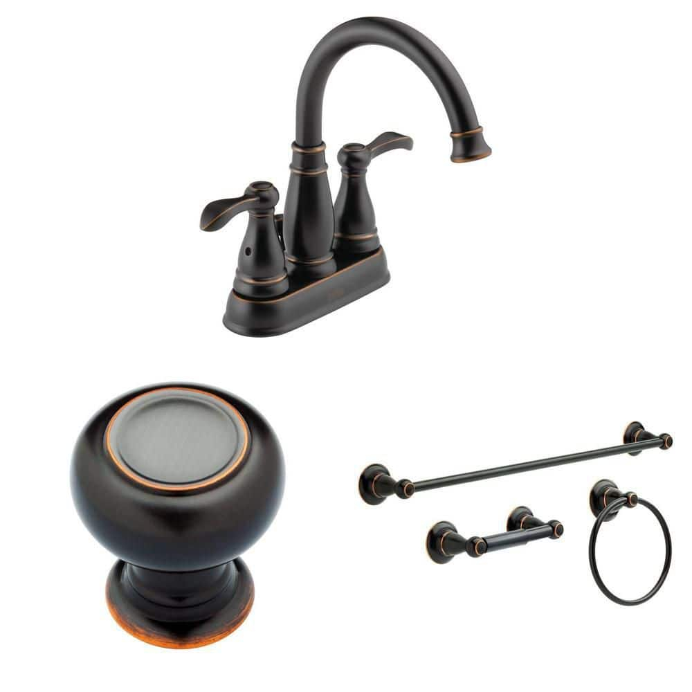 Delta Porter Oil Rubbed Bronze Bath Set: 4 In. Faucet, 3-Piece Hardware ... throughout How to choose the perfect oil rubbed bronze fixtures for your bathroom renovation