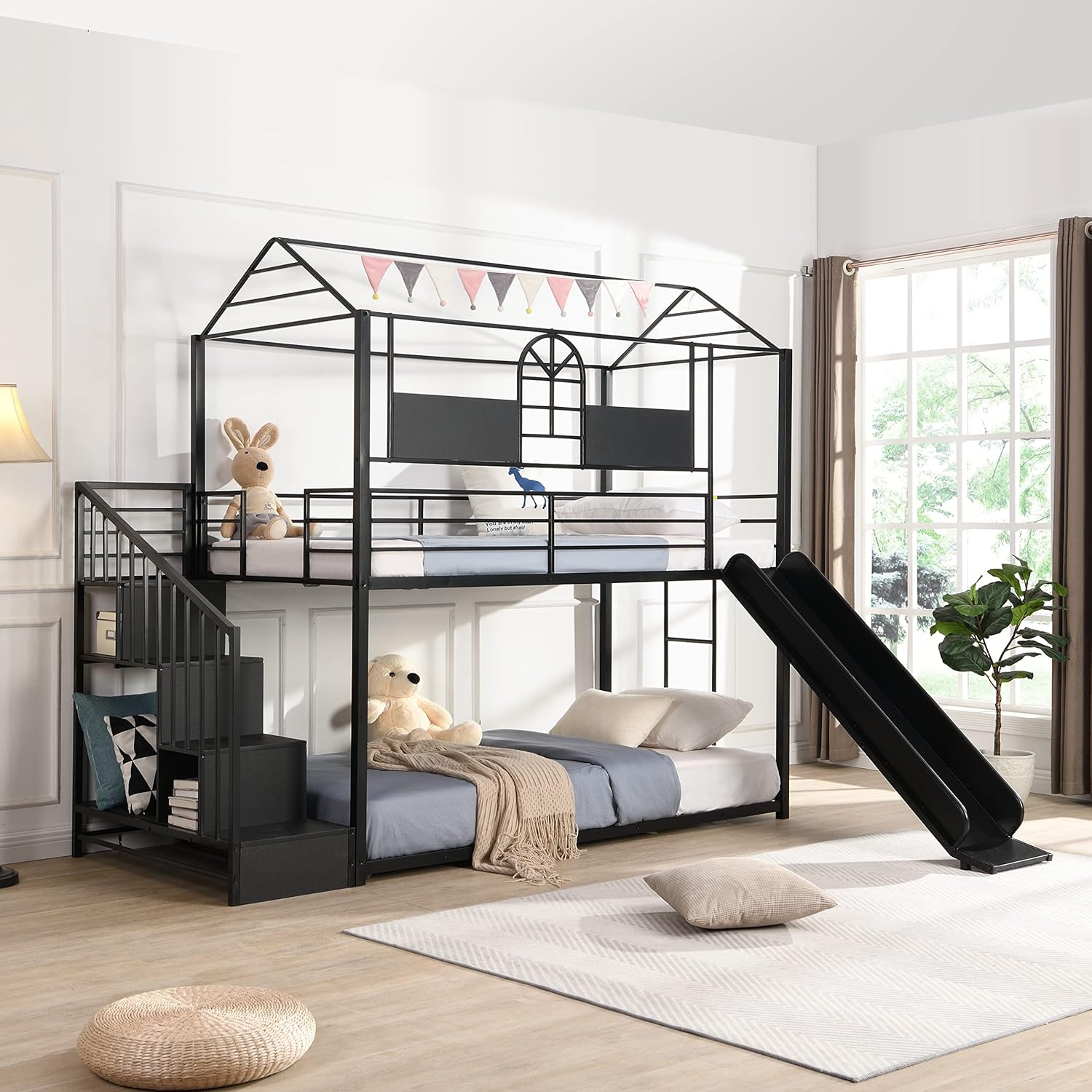 Dhhu Metal Bunk Bed With Slide, Steps, And Storage - Twin India | Ubuy within Metal Bunk Bed With Stairs