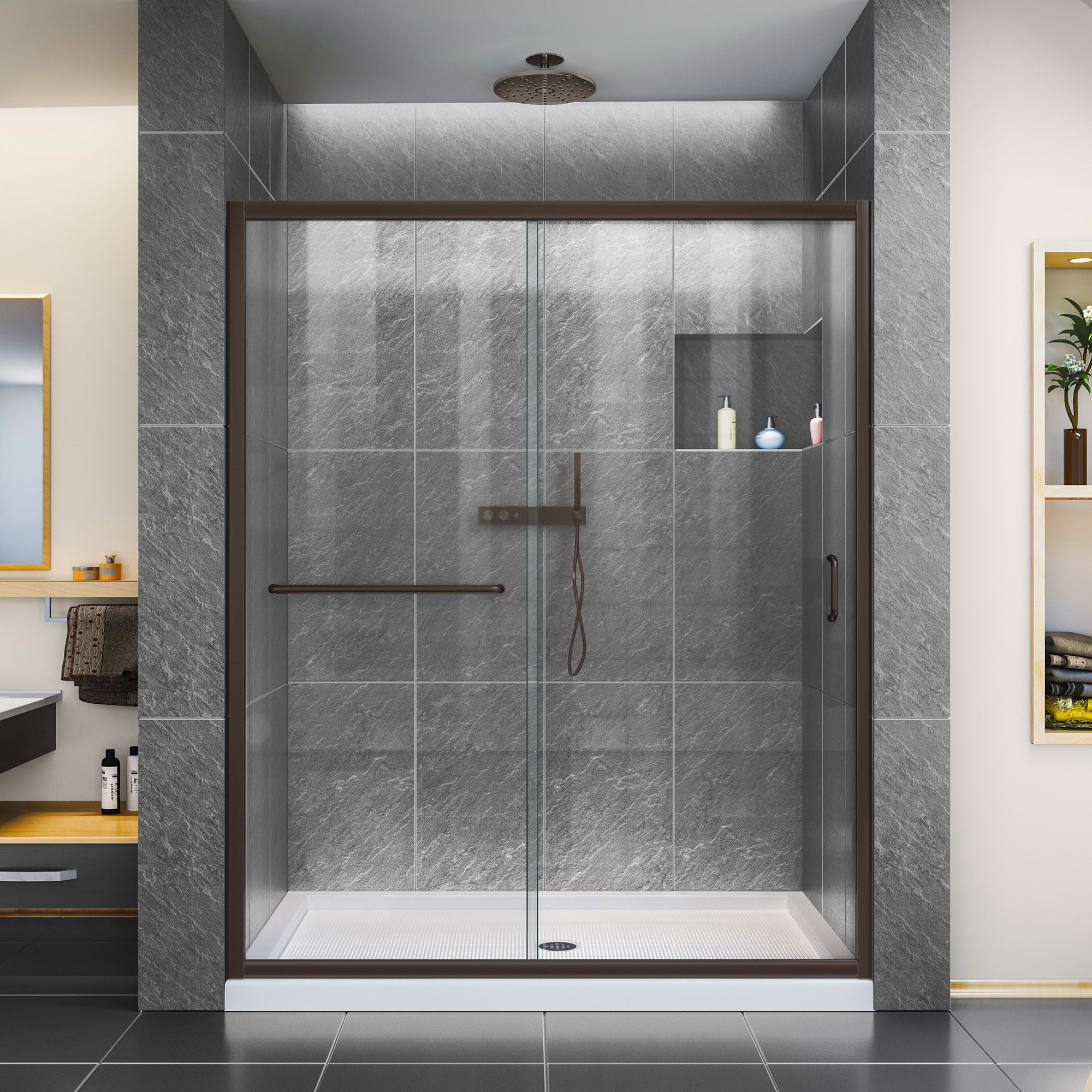 Dreamline Infinity-Z 56-60 In. W X 72 In. H Semi-Frameless Sliding ... throughout Oil Rubbed Bronze Sliding Shower Door