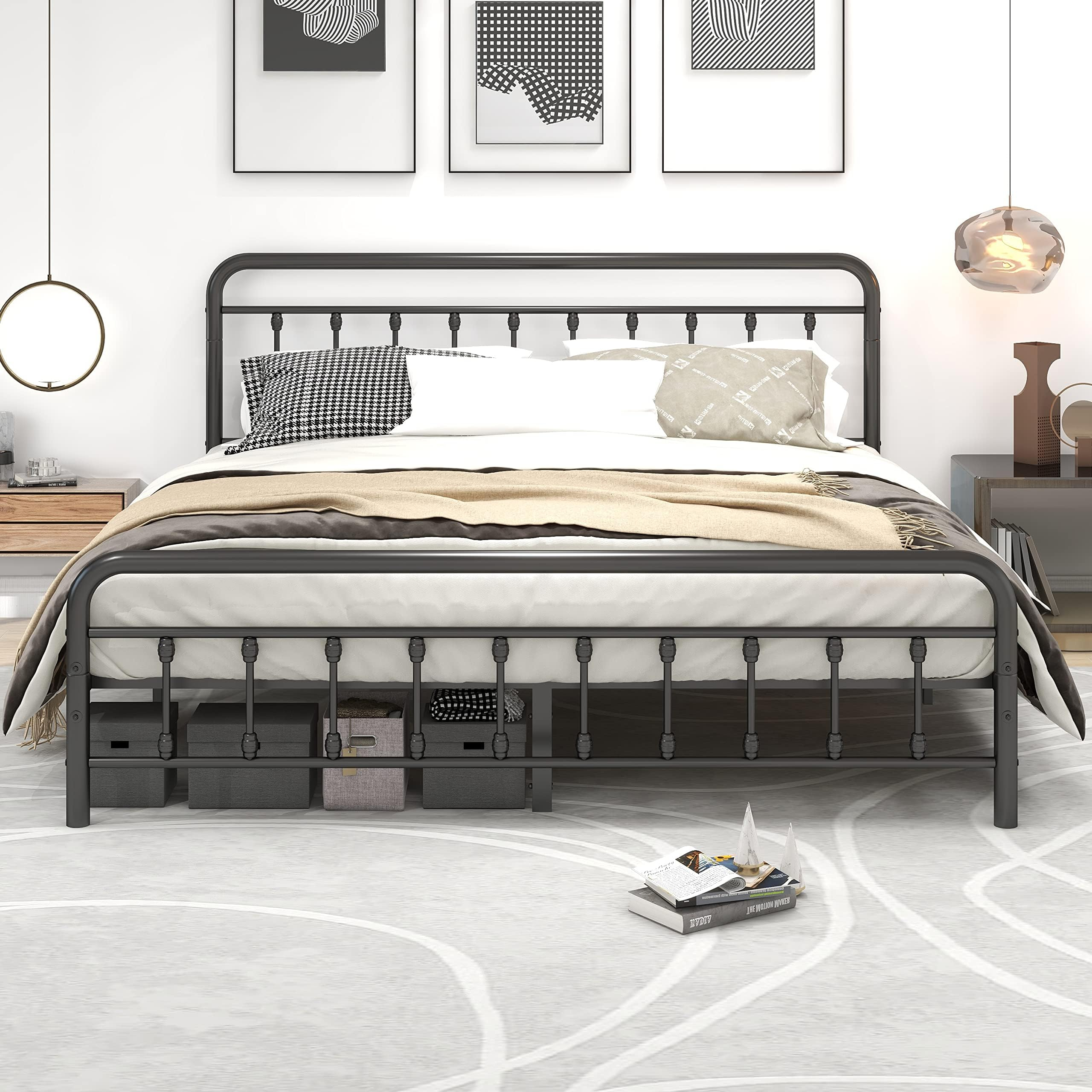 Dumee King Bed Frame With Headboard And Storage Under Bed, Metal Bed ... pertaining to Choosing the right metal headboard design for your king size bedroom