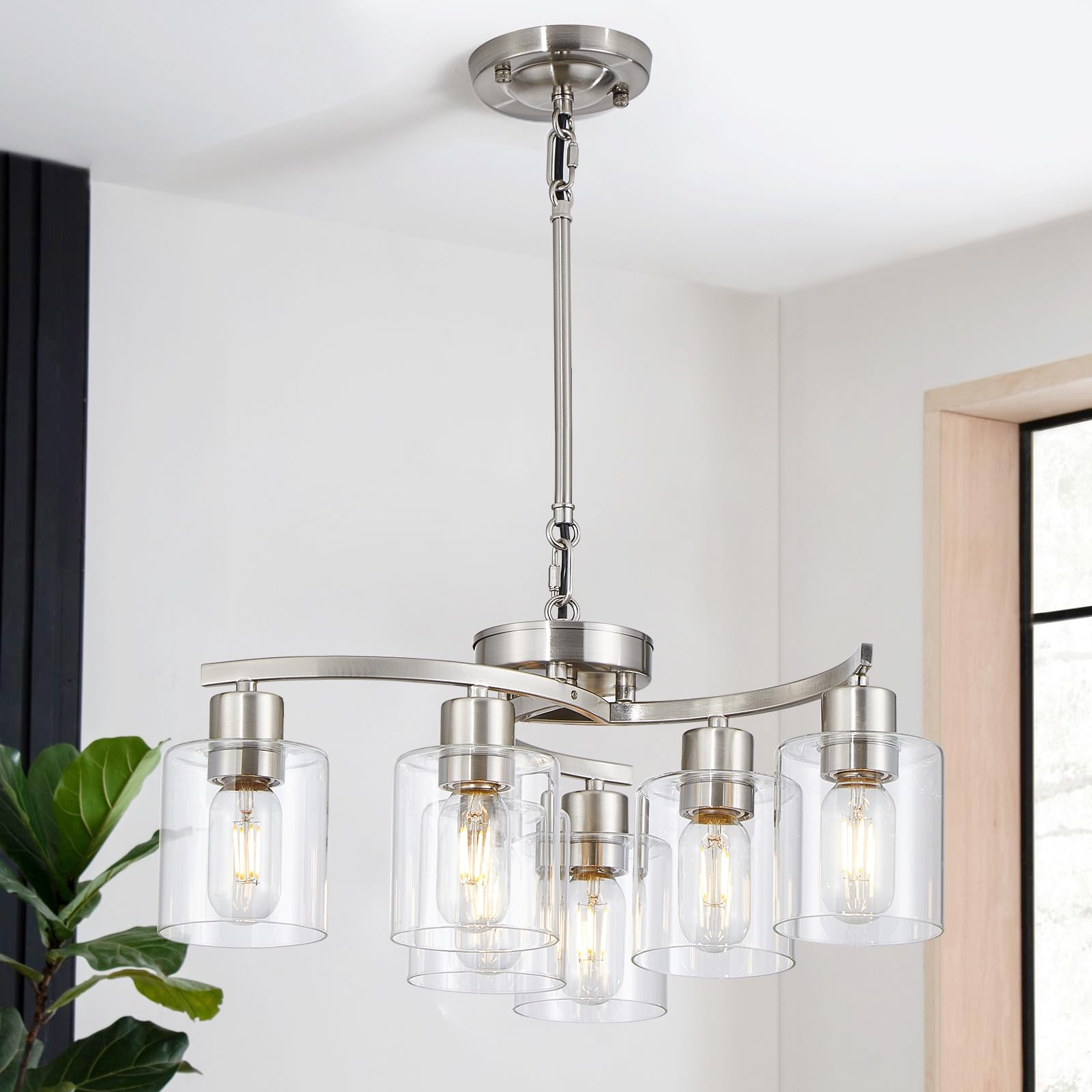 Eatich Modern Chandelier, Brushed Nickel Chandeliers For Dining Room ... for The Complete Guide to Installing Chandelier 7 Light Ceiling Bedroom Brushed Lights