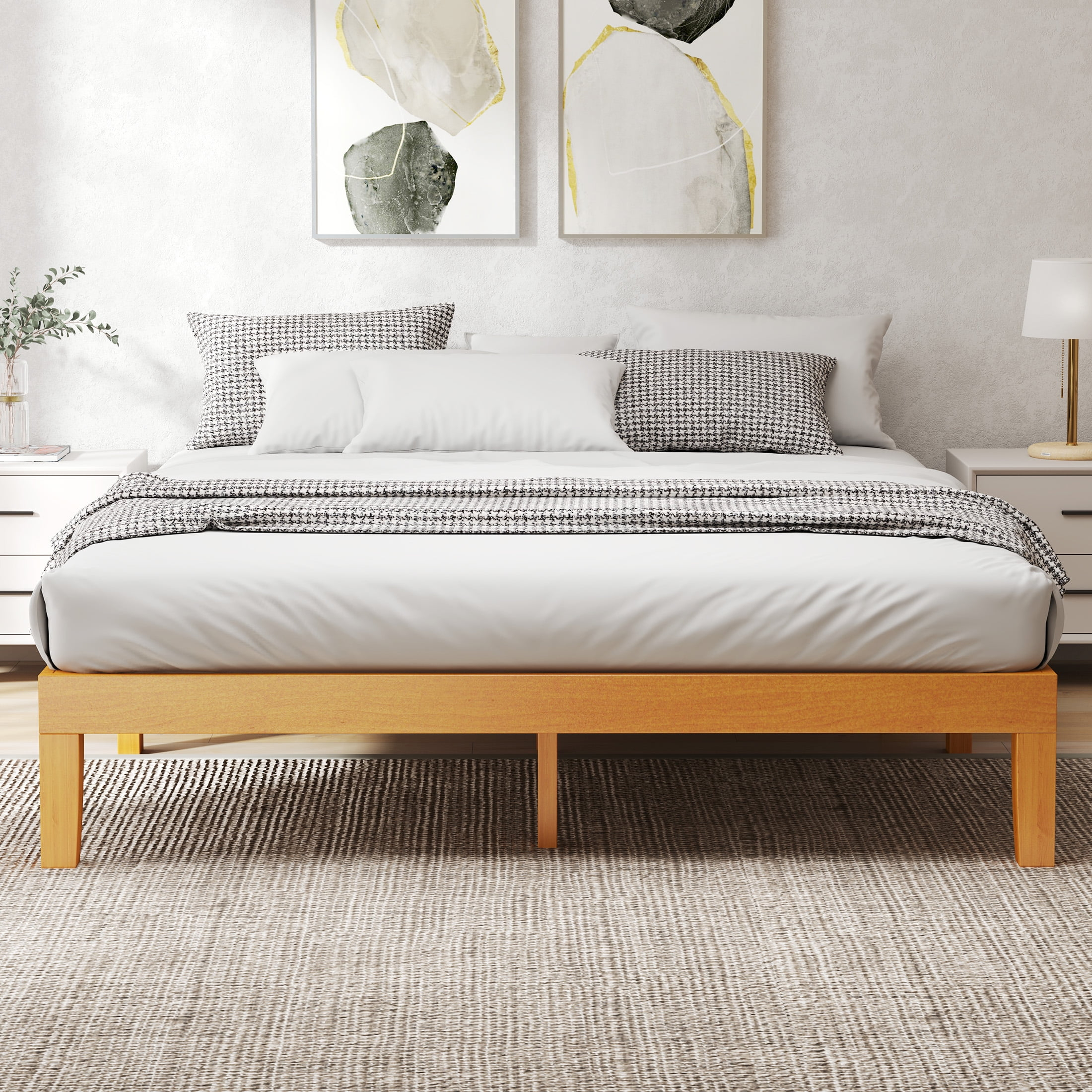 Edx King Size Wood Bed Frame, No Spring Needed, 12In Wooden Platform ... throughout King Size Bed Wood Frame