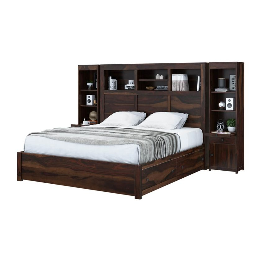 El Centro King, Queen, Full Size Platform Bed With Bookcase Headboard pertaining to Creating a Literary Haven with Custom Bookshelf Bed Headboards