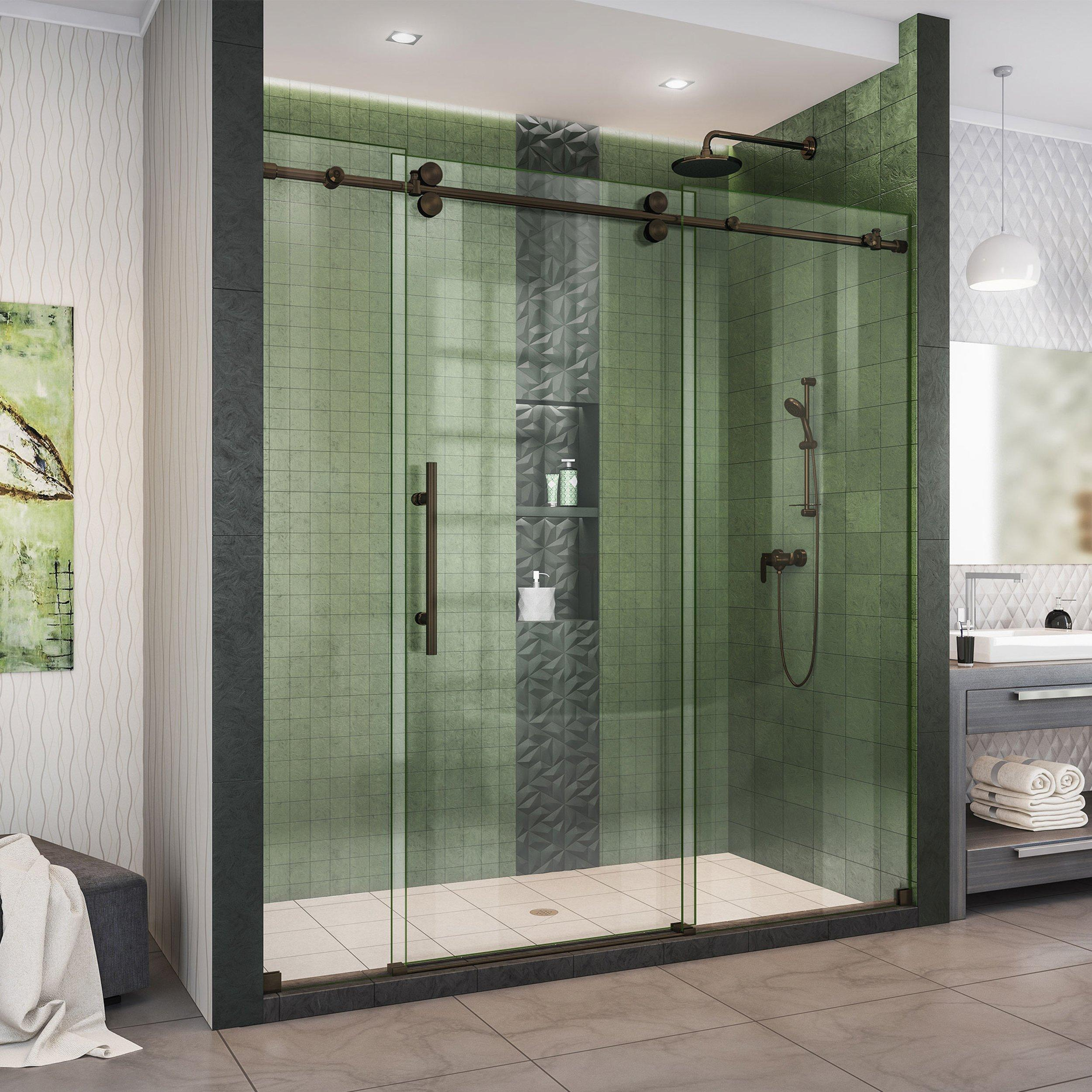 Enigma-Xo Oil Rubbed Bronze Frameless Sliding Glass Shower Door | Floor ... regarding How to choose the right oil rubbed bronze sliding shower door for your bathroom
