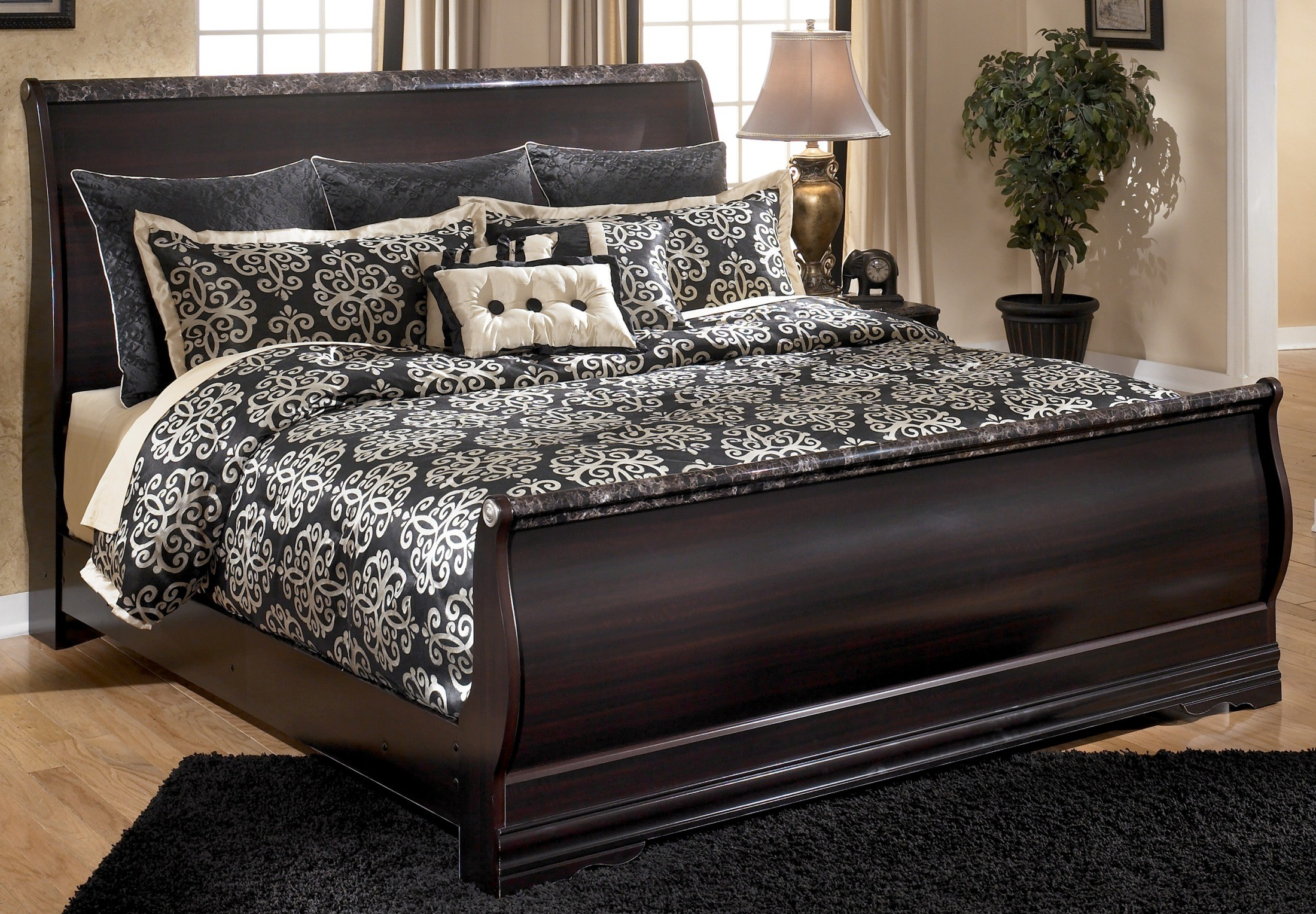 Esmarelda King Sleigh Bed From Ashley (B179-78-76-97) | Coleman Furniture regarding King Size Sleigh Bed Dimensions