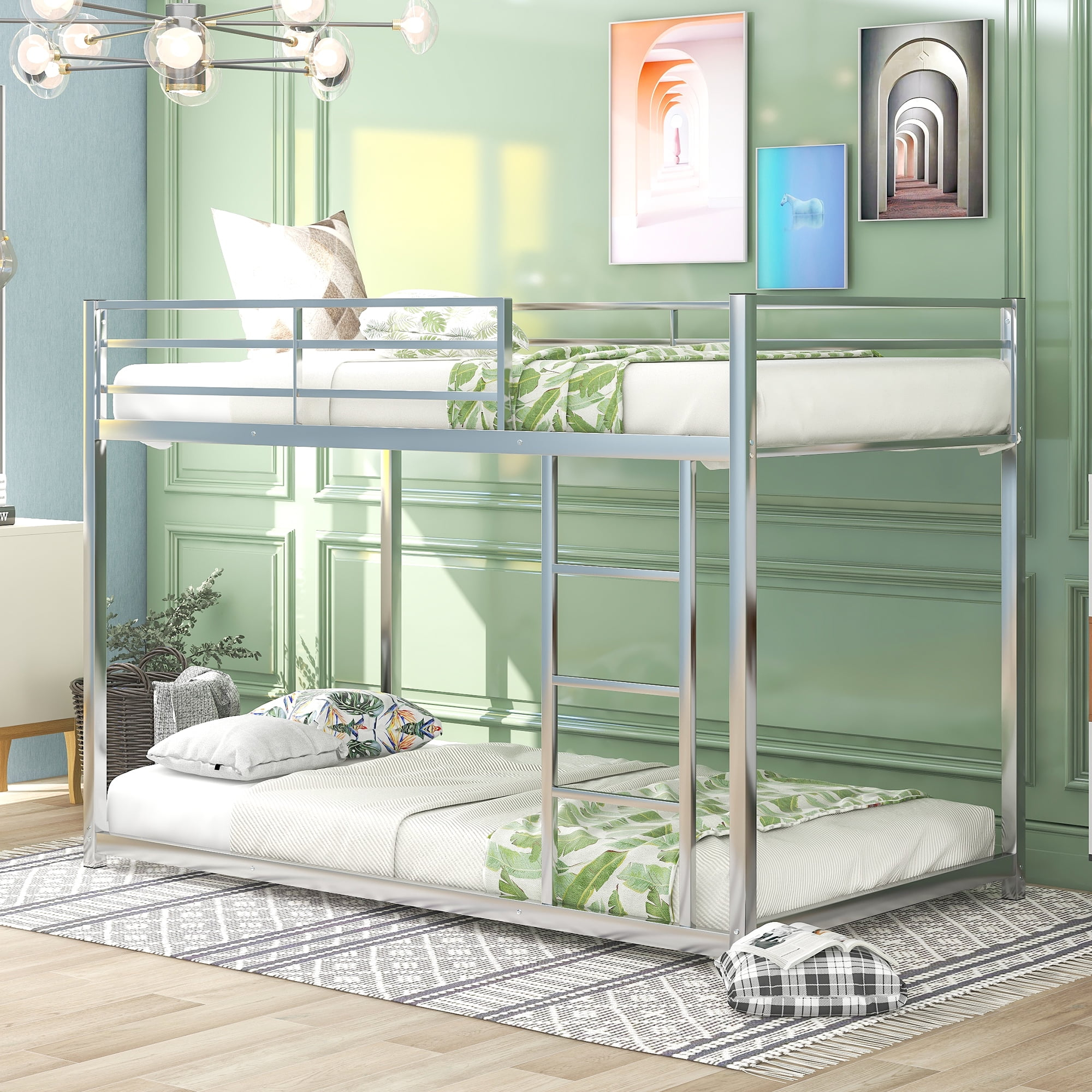Euroco Metal Twin Over Twin Low Bunk Bed, Low Profile Bunk With Ladder ... with regard to The Practical Advantages of Lower Profile Sleeping Arrangements for Older Adults