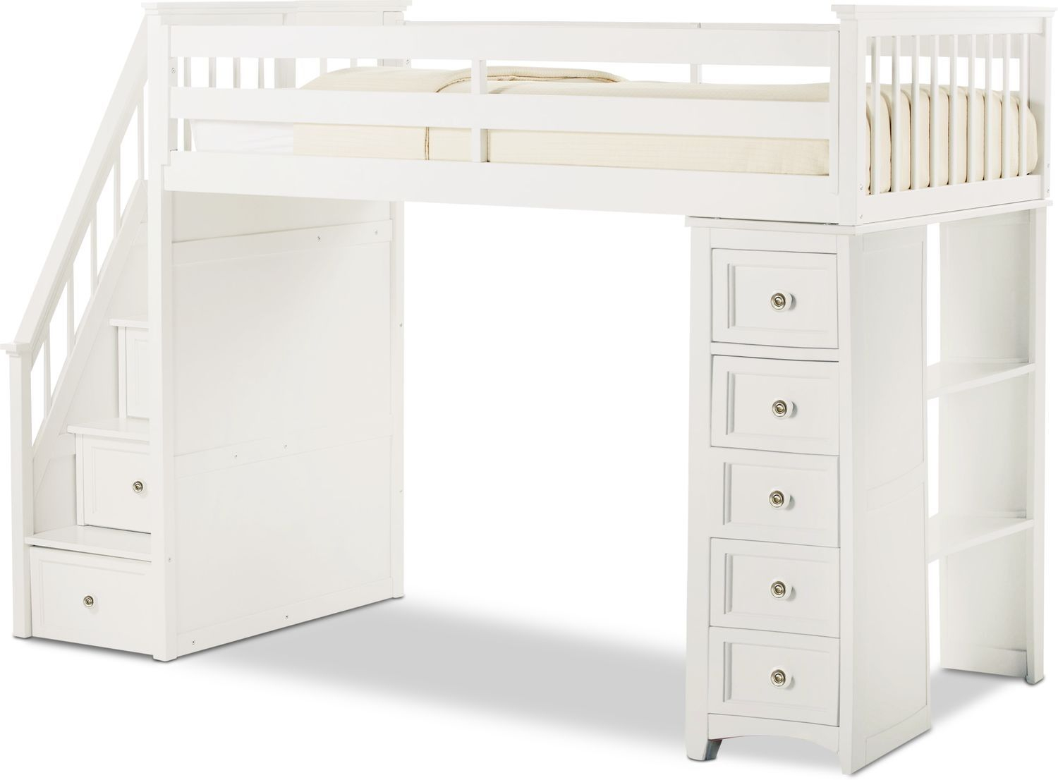 Flynn Twin Loft Bed With Storage Stairs And Chest - White | Value City ... intended for Maximizing Bedroom Space with Loft Bed Twin with Stairs Setup