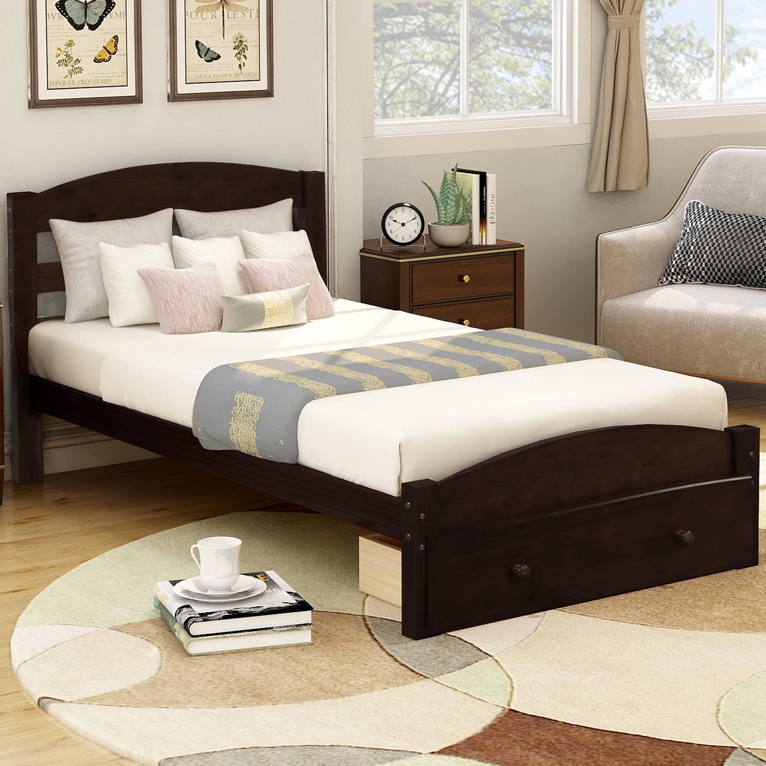 Free Shipping! Hommoo Twin Platform Bed Frame With Storage Drawer And ... in How to choose the right wood type for your twin bed frame and headboard combination