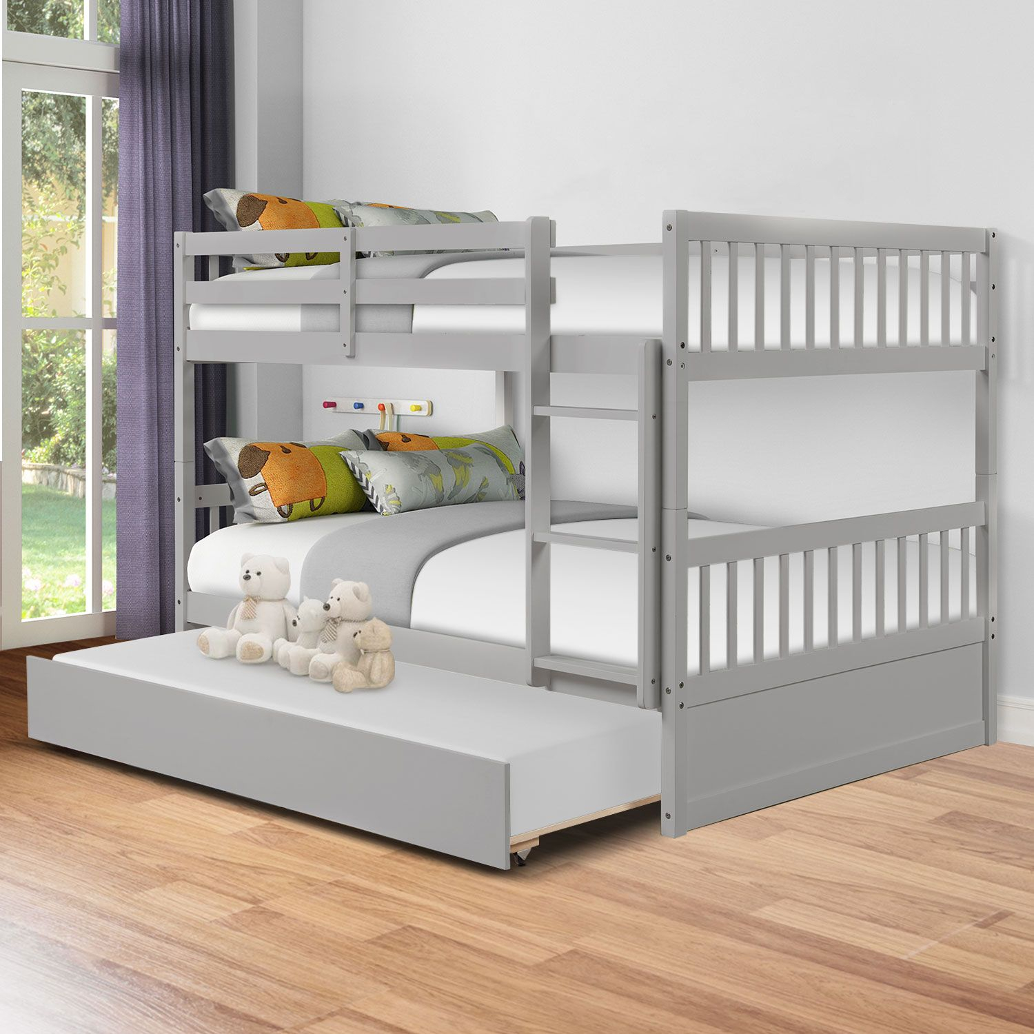 Full Over Full Bunk Bed With Trundle, Sweden Pine Wood Bunk Beds With ... pertaining to Bunk Bed With Full Trundle