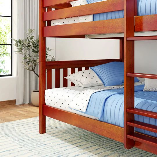 Full Over Full Low Bunk Bed With Straight Ladder- Solid Wood with Full Over Full Low Bunk Bed Assembly Guide for Parents and Teens
