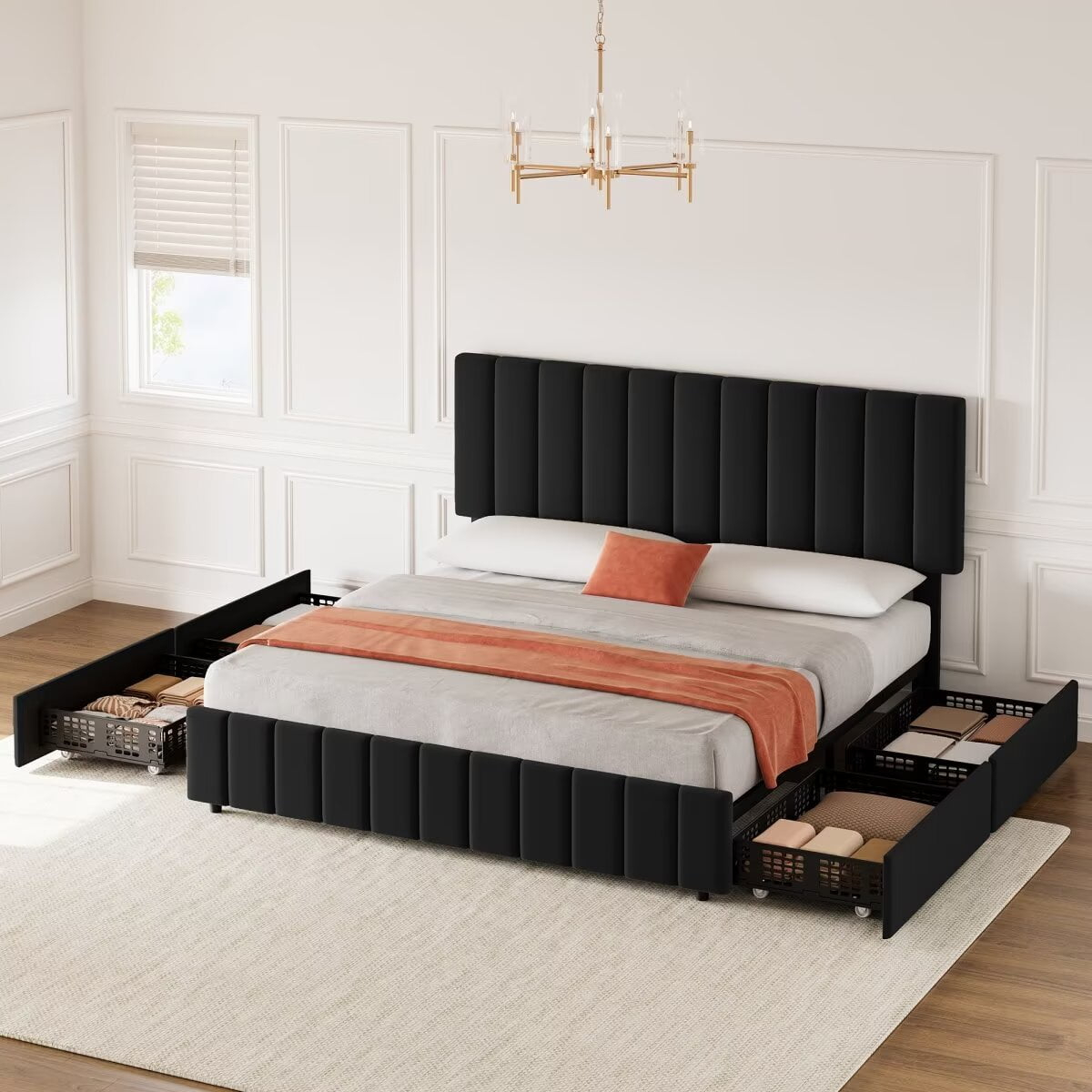 Full Size Bed Frame With 4 Storage Drawers, Linen Upholstered Platform ... regarding Transforming Bedroom Organization Through Strategic Storage Design
