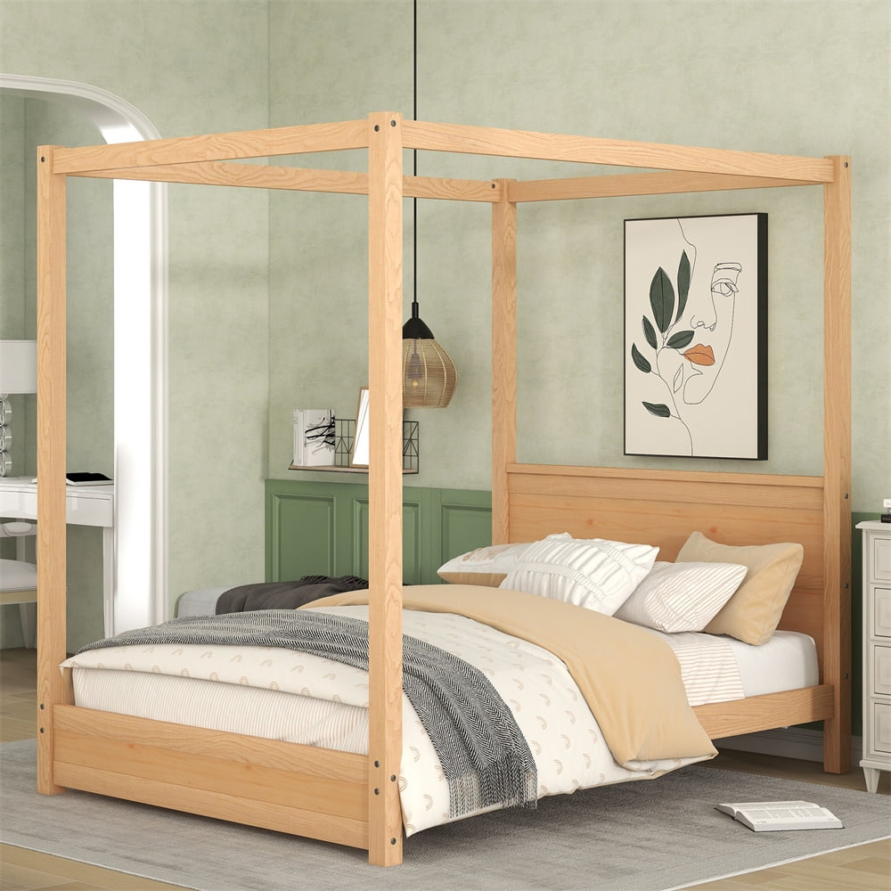 Full Size Canopy Platform Bed, Four-Poster Platform Bed Frame With ... with regard to Modern Interpretations of Classic 4 Poster Canopy Bed Designs