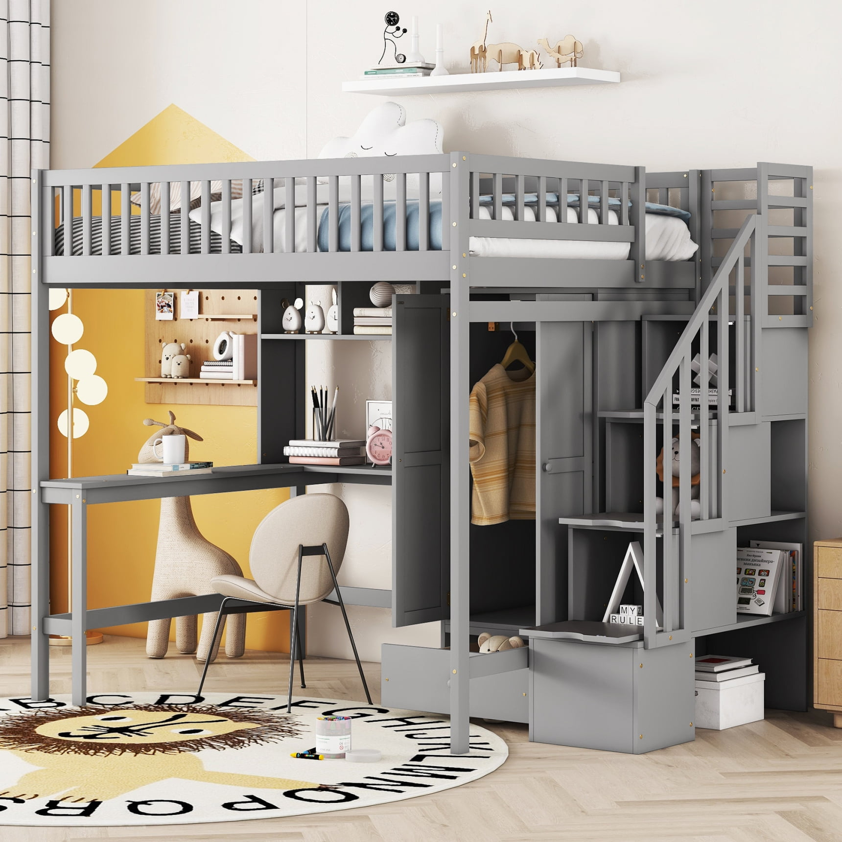 Full Size Loft Bed With Bookshelf,Drawers,Desk,And Wardrobe,Loft Bed ... for Smart Storage Ideas for Loft Bed Configurations