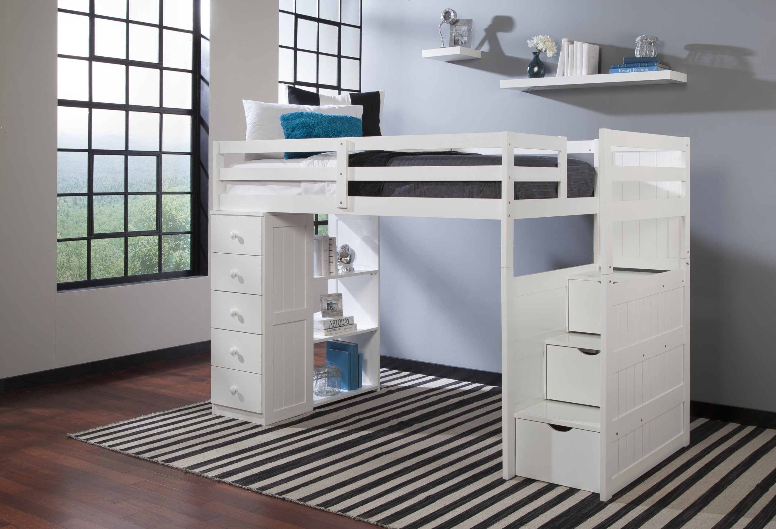 Full-Size Loft Beds With Stairs - Foter for Space-Saving Staircase Designs with Drawers That Fit Any Loft Bed Configuration