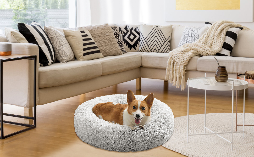 Gonicvin Donut Dog Bed, Fluffy Cat Calming Pet Bed, Cosy Anti-Anxiety ... intended for Donut Dog Bed With Removable Cover