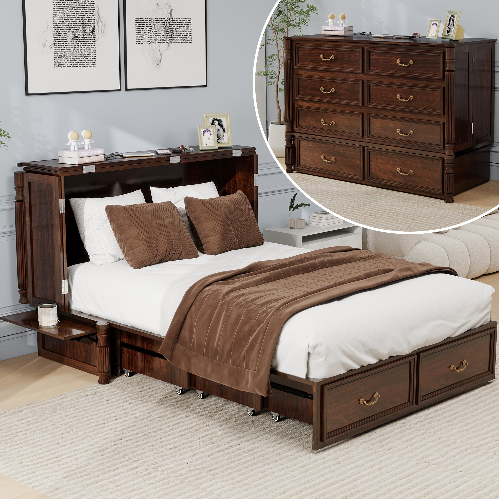 Gracegrove Murphy Bed With Usb Ports And Charging Station, Solid Wood ... intended for The art of selecting quality solid wood for murphy bed cabinet designs