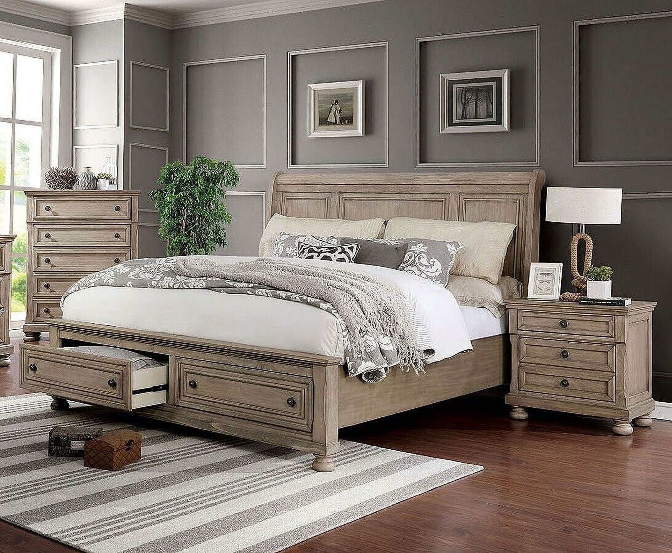 Gray Finish 3Pc Bedroom Set Queen Size Bed And 2X Nightstands ... regarding Gray Queen Size Bed Set