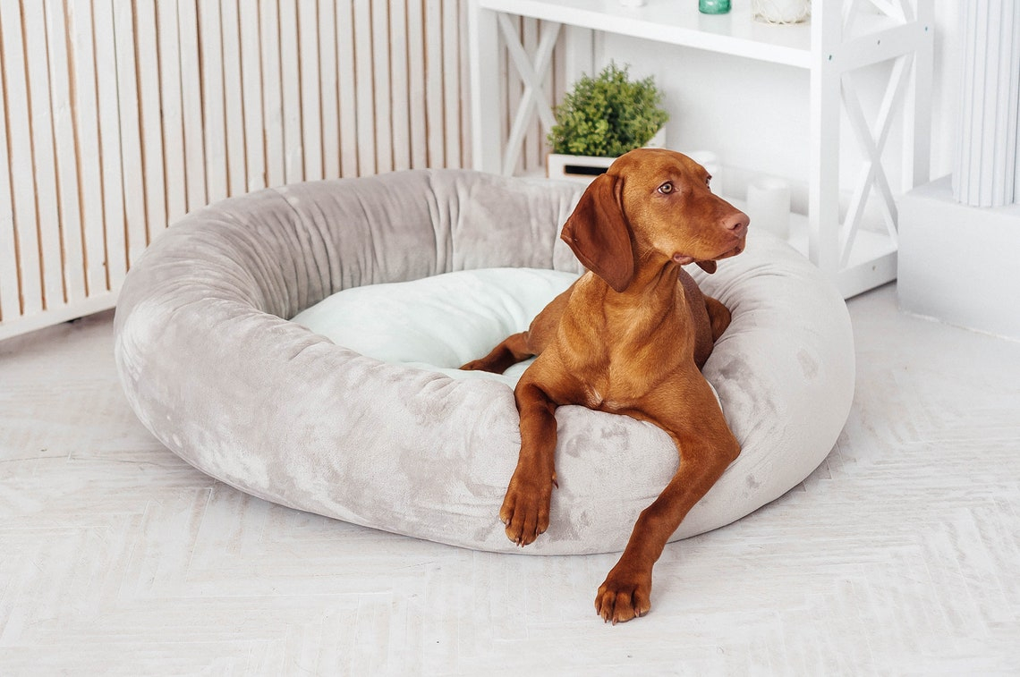 Gray & Mint Donut Dog Bed With Removable Cover Round Dog Bed | Etsy intended for Donut Dog Bed With Removable Cover
