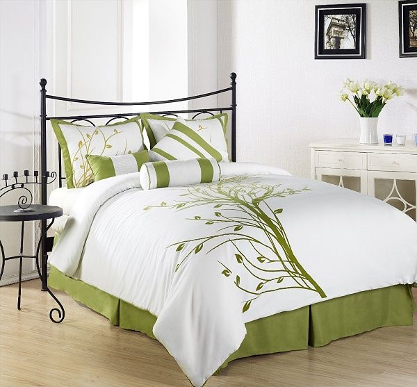 Green And White Bedding With Leaves | Funky Bedding | Pinterest | White ... intended for Creating Peaceful Sleep Spaces with White and Green Linens