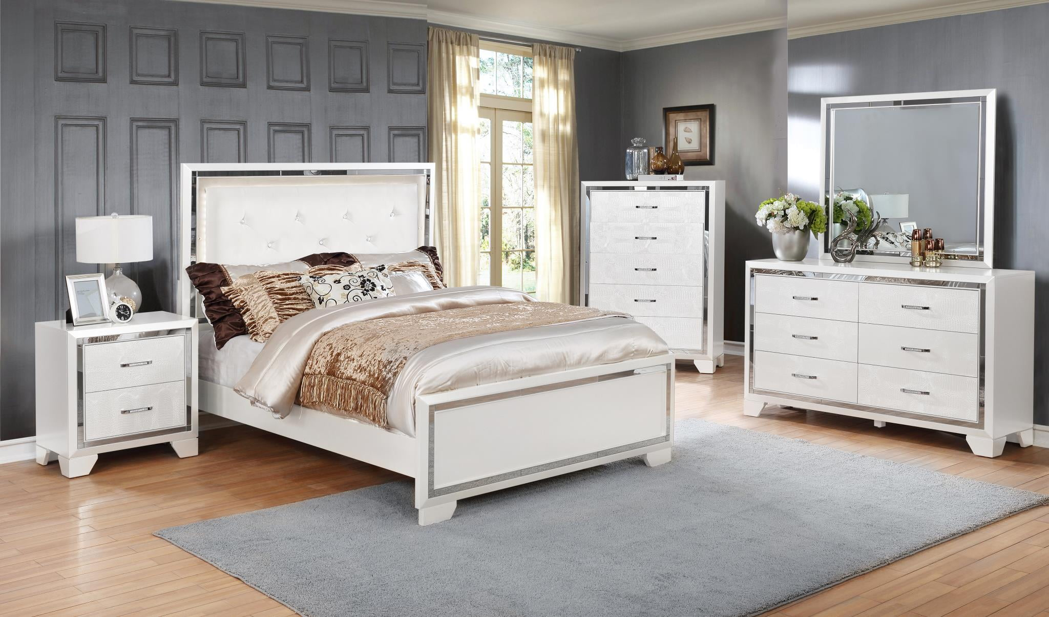 Gtu Furniture Contemporary White And Silver Style Wooden King Bedroom ... for From Concept to Reality Building Your Dream Modern White King Bedroom Set