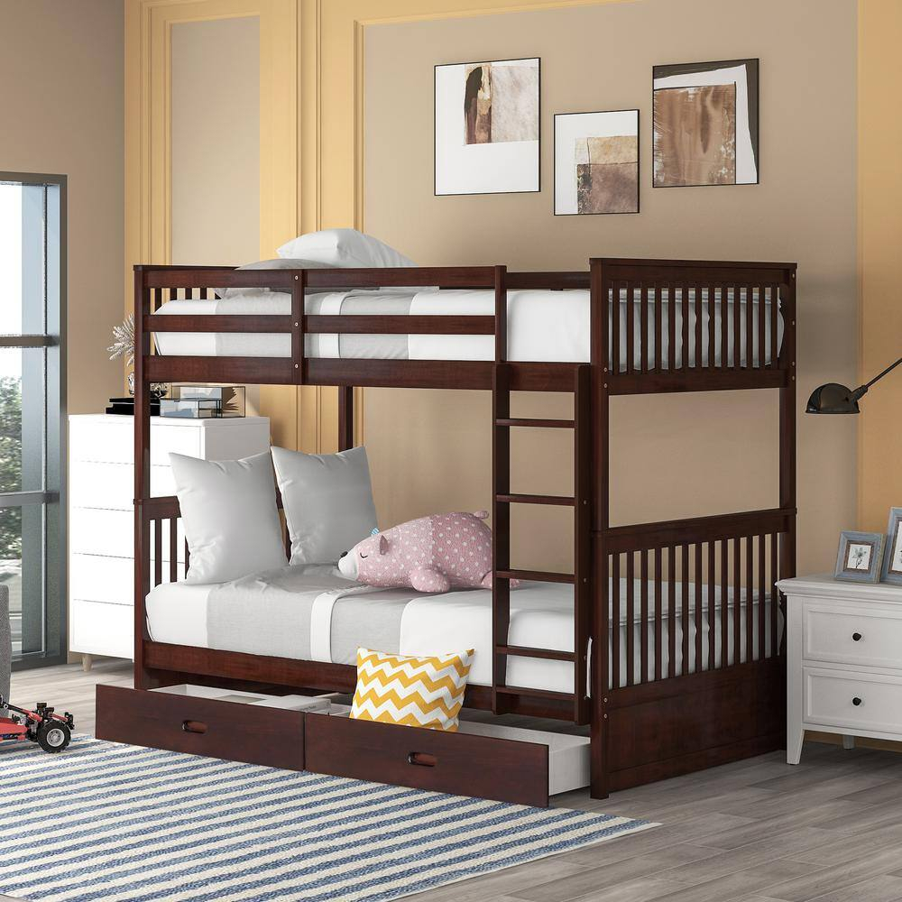 Harper & Bright Designs Classic Espresso Twin Over Twin Wood Bunk Bed ... for Twin Over Twin Wood Bunk Beds
