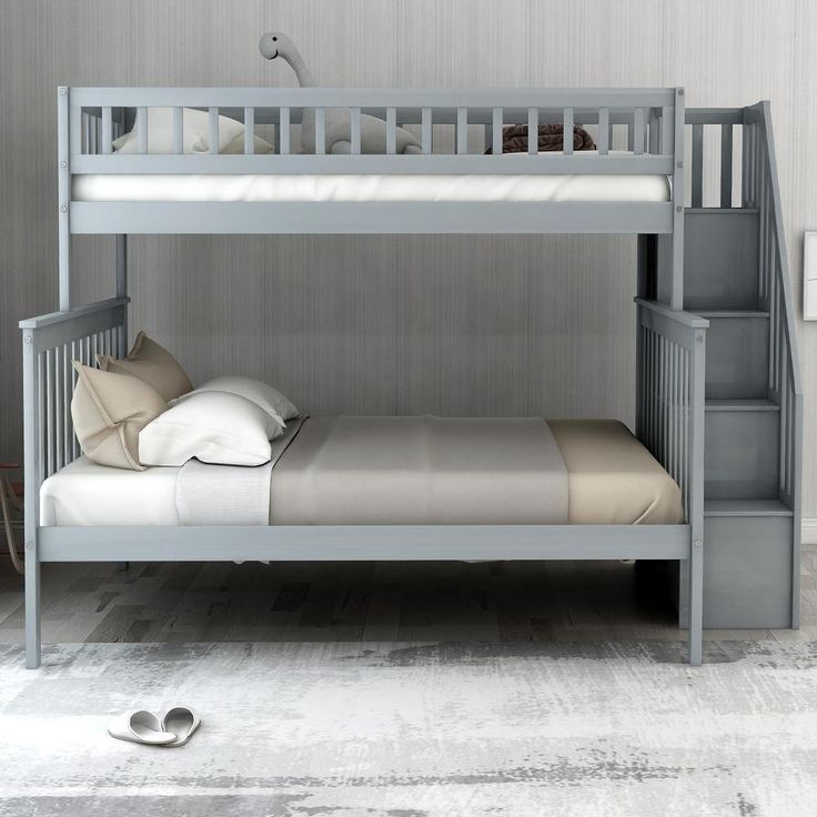 Harper & Bright Designs Gray Twin Over Full Stairway Bunk Bed With ... within Gray Bunk Bed With Stairs