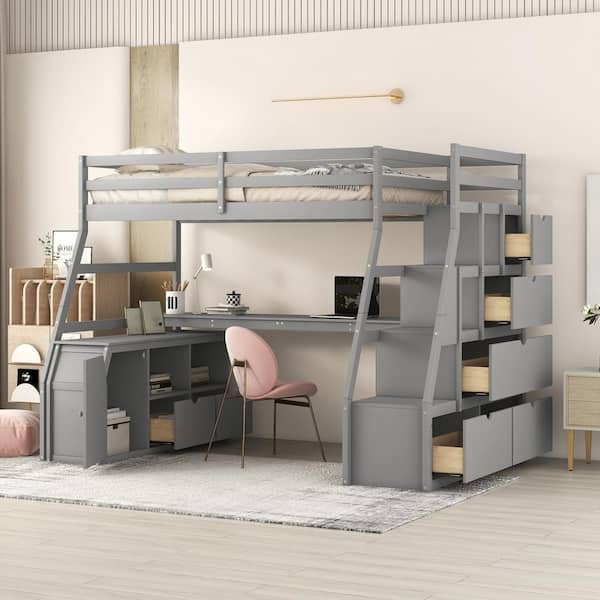 Harper & Bright Designs Gray Twin Size Loft Bed With Built- In Desk, 7 ... with How to choose the perfect twin xl loft bed with desk for your bedroom
