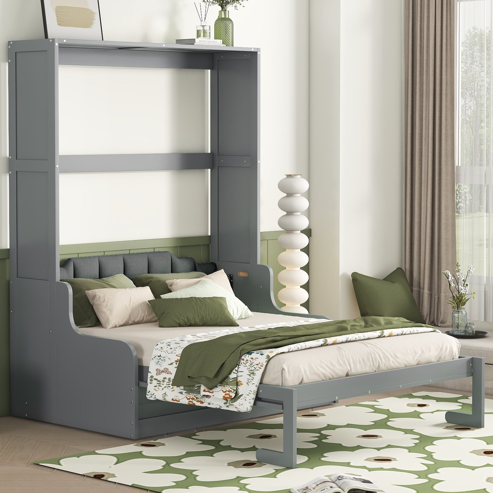 Harper & Bright Designs Queen Size Murphy Bed, Wooden Queen Murphy Bed ... pertaining to Size Of A Murphy Bed