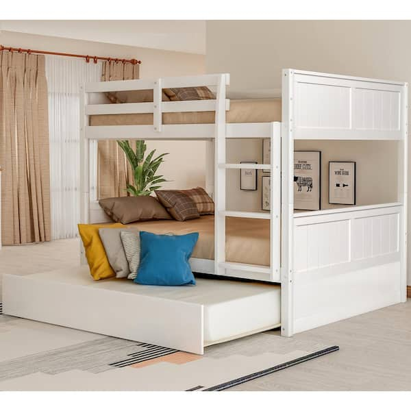 Harper & Bright Designs White Full Over Full Bunk Bed With Twin Size ... with regard to Full over queen bunk bed with trundle vs traditional beds what works best