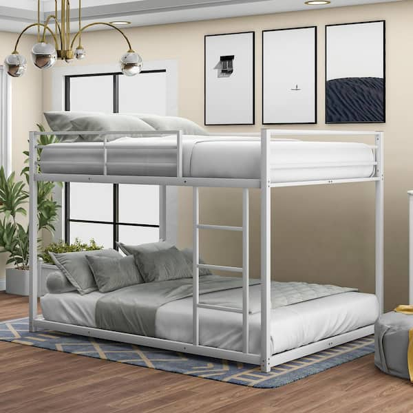 Harper & Bright Designs White Full Over Full Metal Low Bunk Bed With ... within Full Over Full Low Bunk Bed