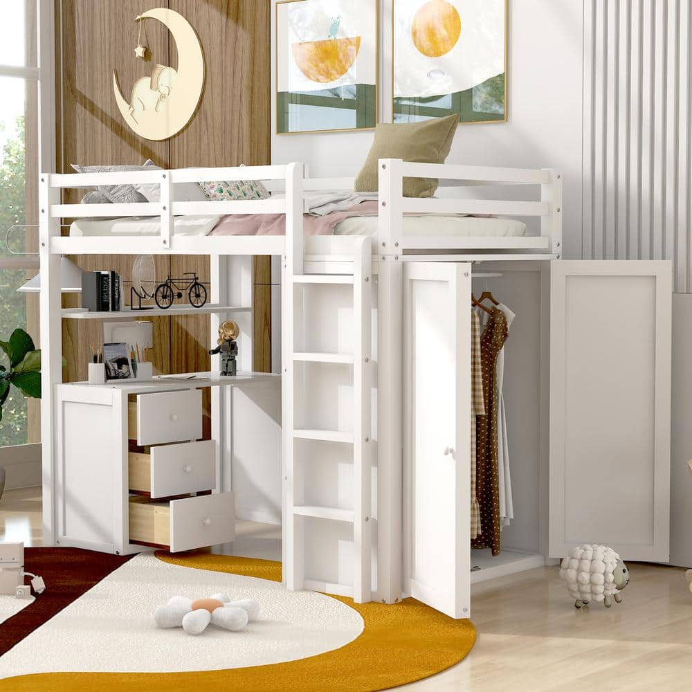 Harper & Bright Designs White Twin Size Loft Bed With Drawers, Desk And ... pertaining to Maximizing Small Spaces with Twin Loft Bed and Dresser Combinations