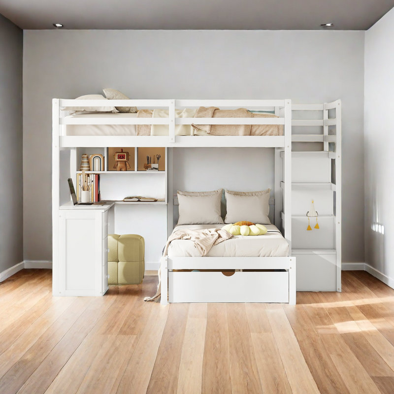Harriet Bee Bunk Bed With Desk, Drawers And Shelves | Wayfair intended for Wayfair Bunk Beds With Desk