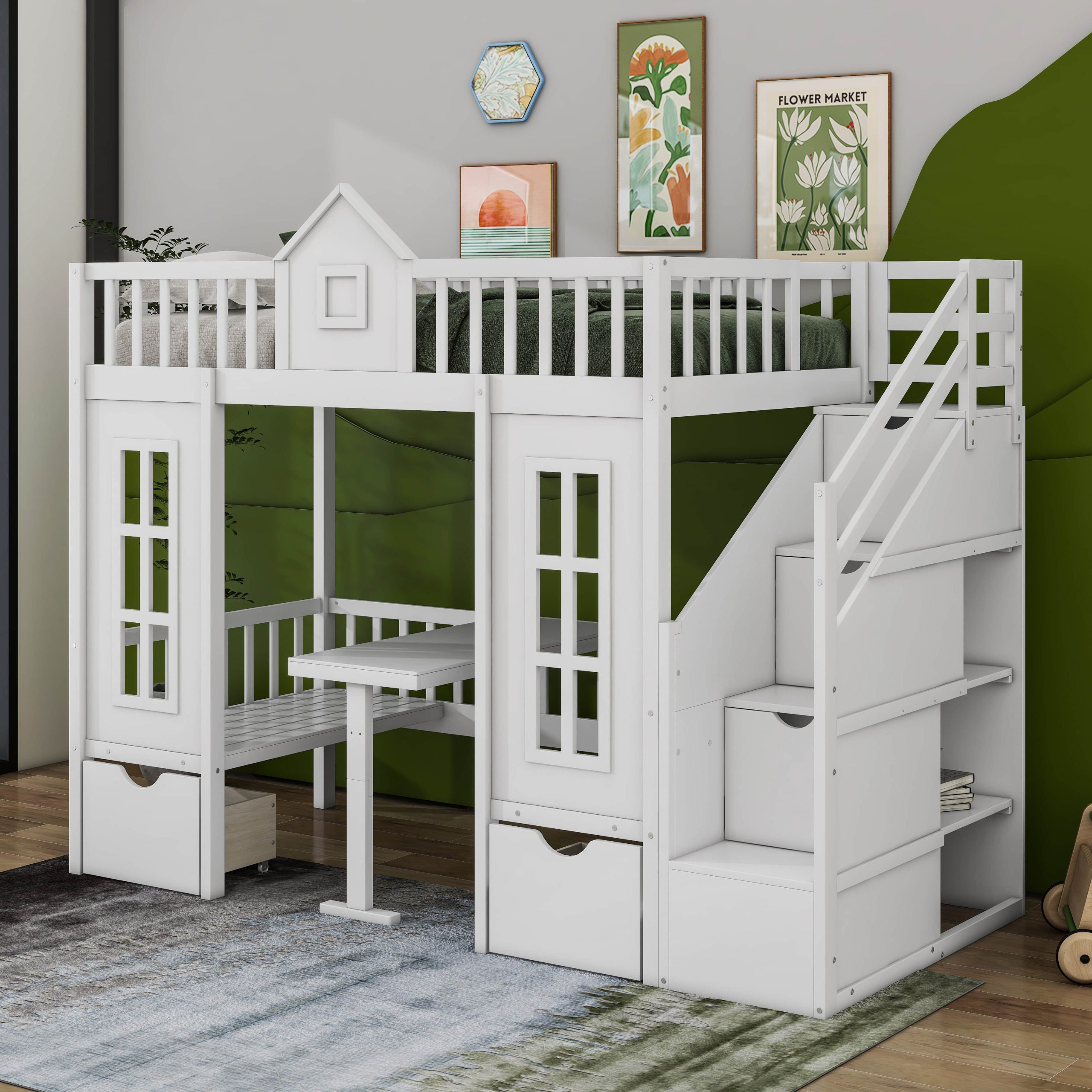 Harriet Bee Twin-Over-Twin Bunk Bed With Changeable Table And Down Desk ... with Wayfair Bunk Beds With Desk