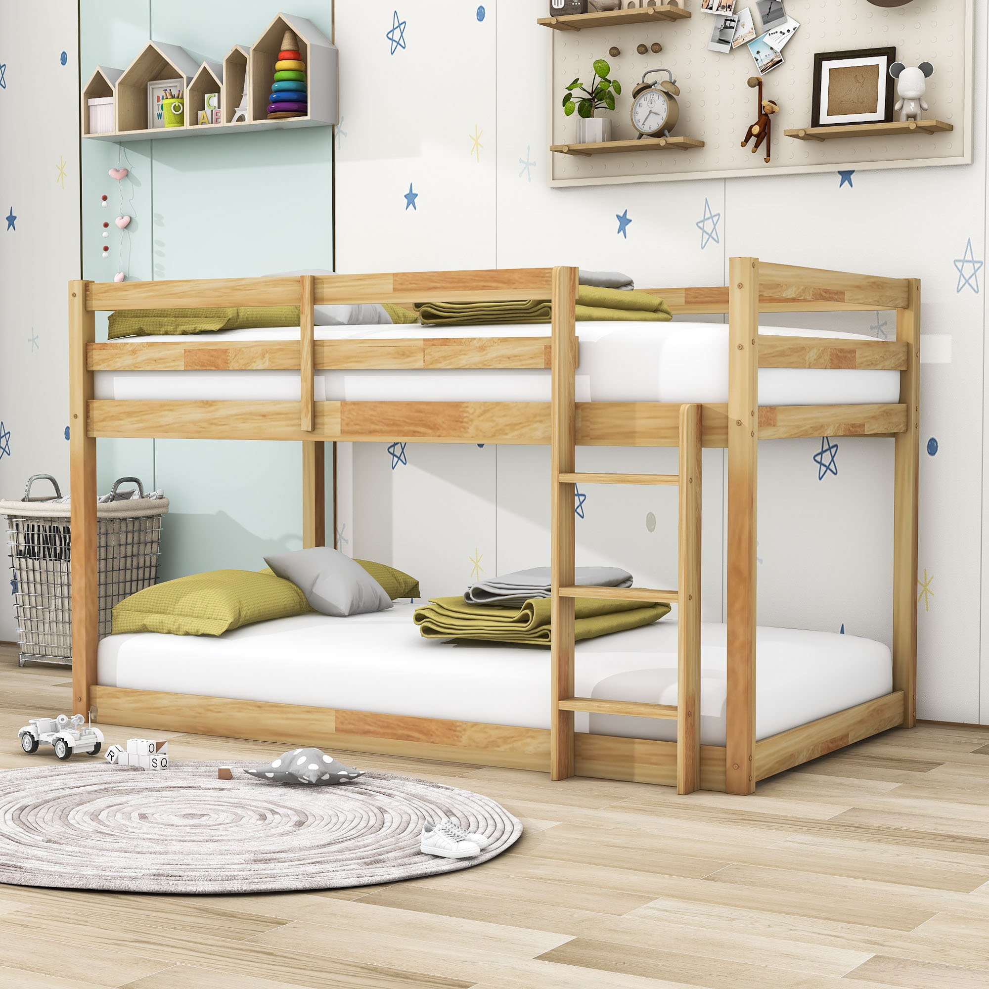 Harriet Bee Twin Over Twin Wood Bunk Bed With Built-In Ladder And ... intended for Twin Over Twin Wood Bunk Beds
