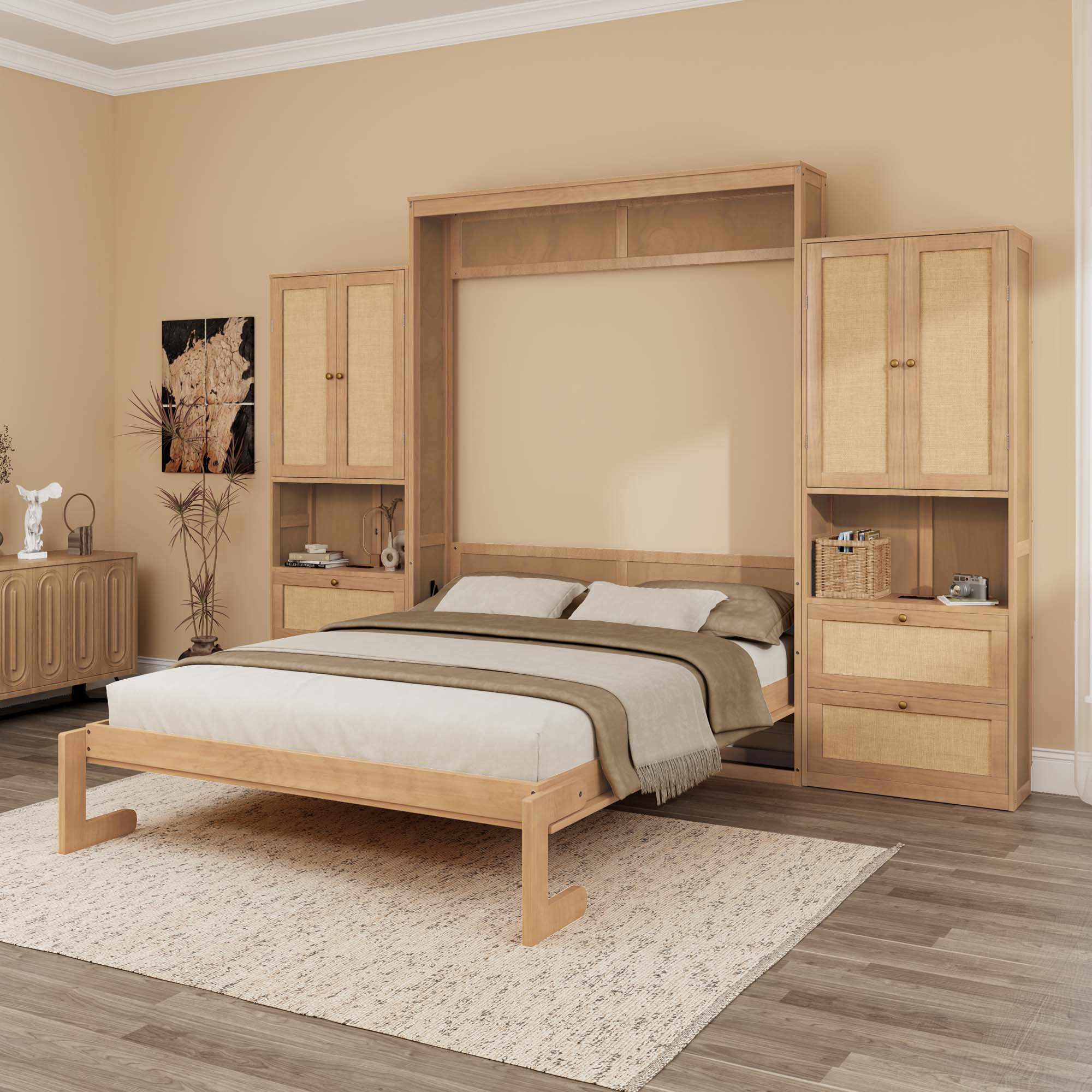 Hokku Designs Solid Wood Murphy Bed Cabinet Space-Saving Bed With 2 ... throughout The art of selecting quality solid wood for murphy bed cabinet designs