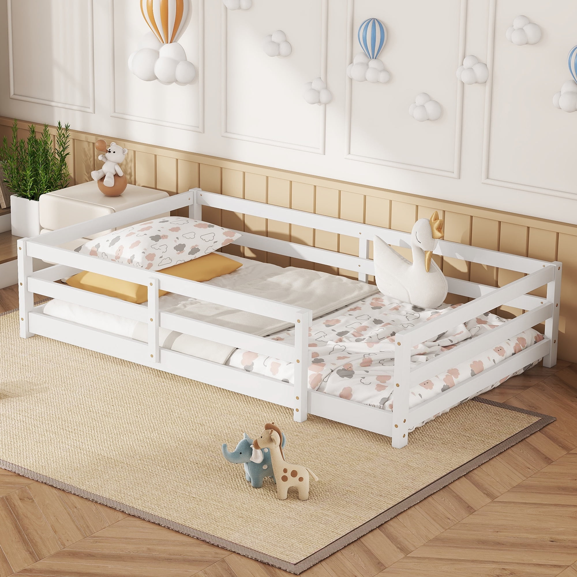 Holaki Twin Size Bed Frames With Rails,Wood Montessori Floor Bed Twin ... regarding Maximizing support and durability with proper twin bed rails