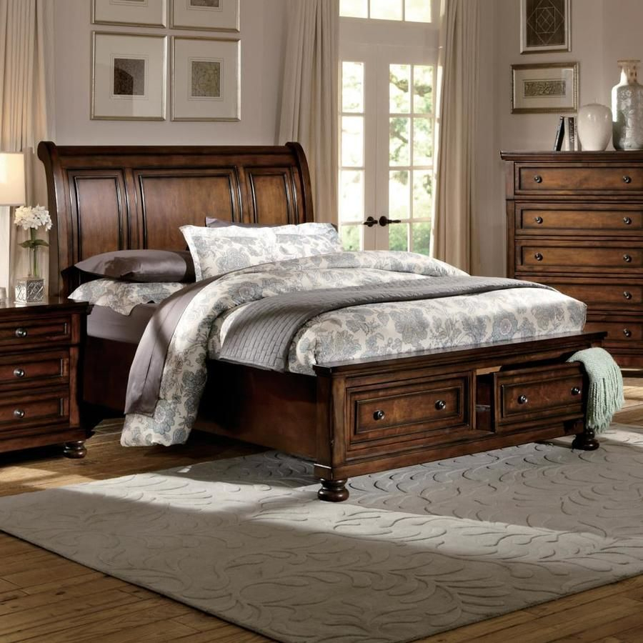 Homelegance Cumberland Medium Brown King Wood And Metal Sleigh Bed With ... intended for King Sleigh Bed With Storage