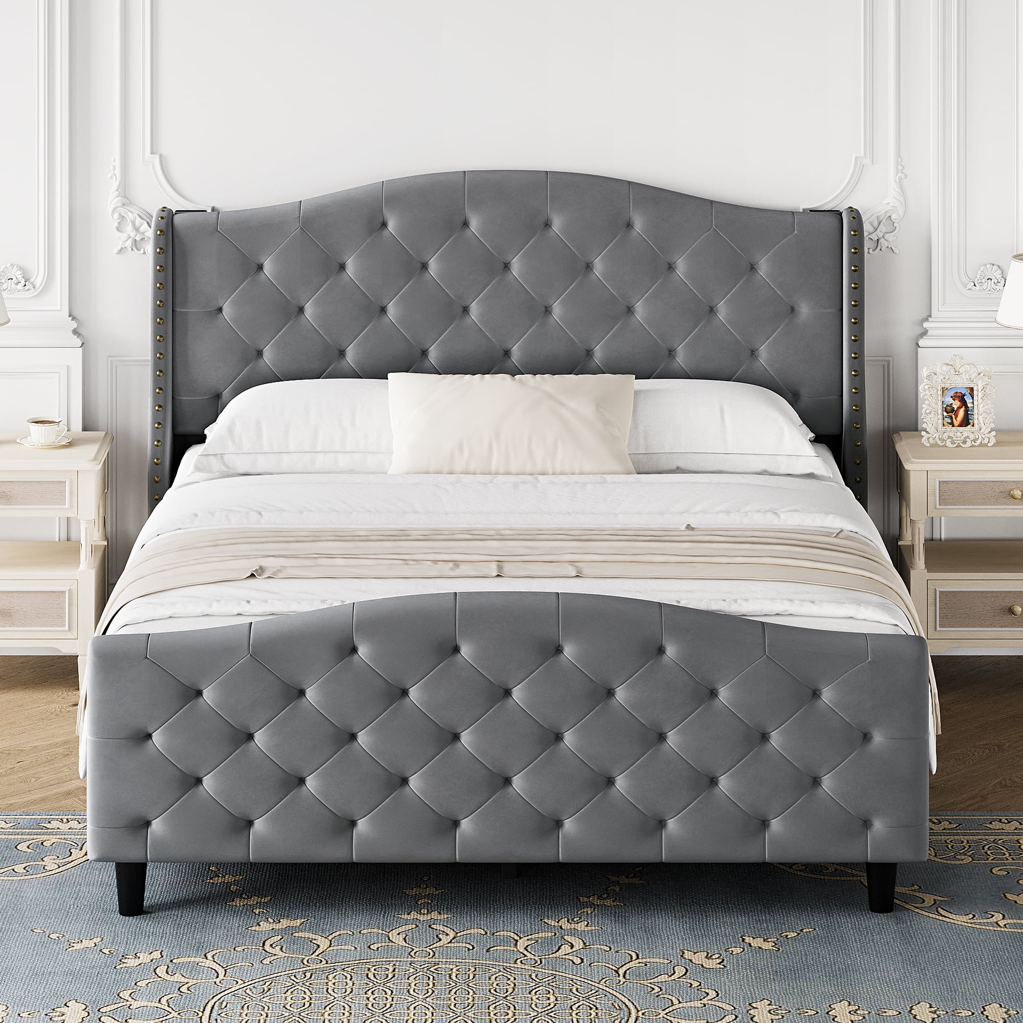 Homhougo Queen Bed Frame With Headboard And Footboard, Tufted ... with regard to Understanding the Art of Queen Size Bed Upholstered Headboard Design